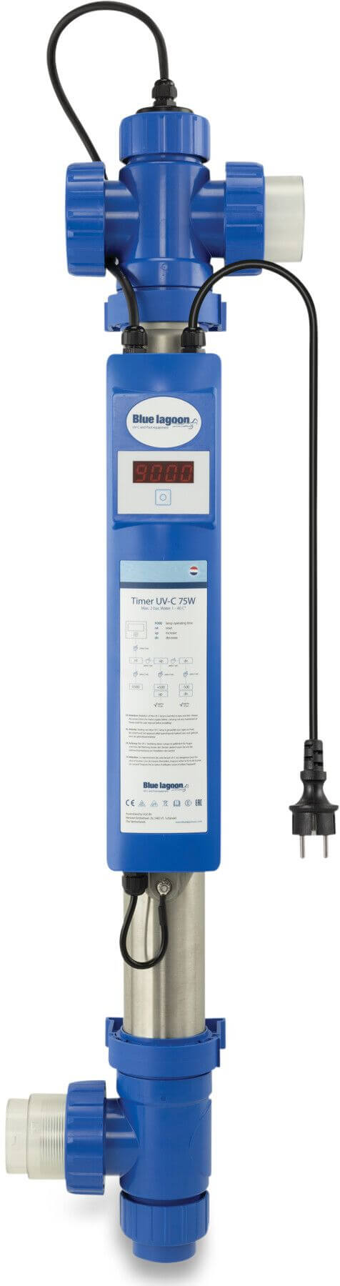 Blue Lagoon UV-C desinfektionsenhet 50-63 mm x 1 1/2" limsockel x invändig gänga 2bar type Timer UV-C 4ALL 75 W